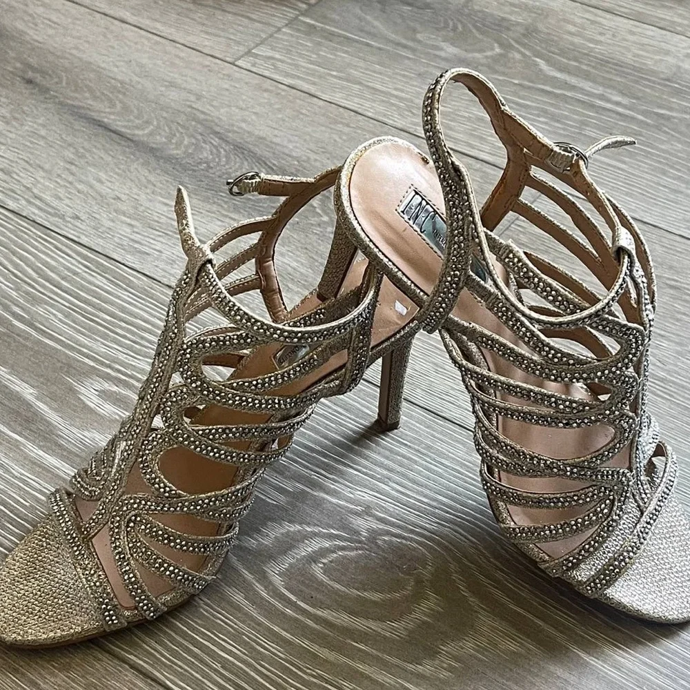 INC International Concepts Womens Sharee2 Fabric Open‎ Toe, Champagne, Size 7.5